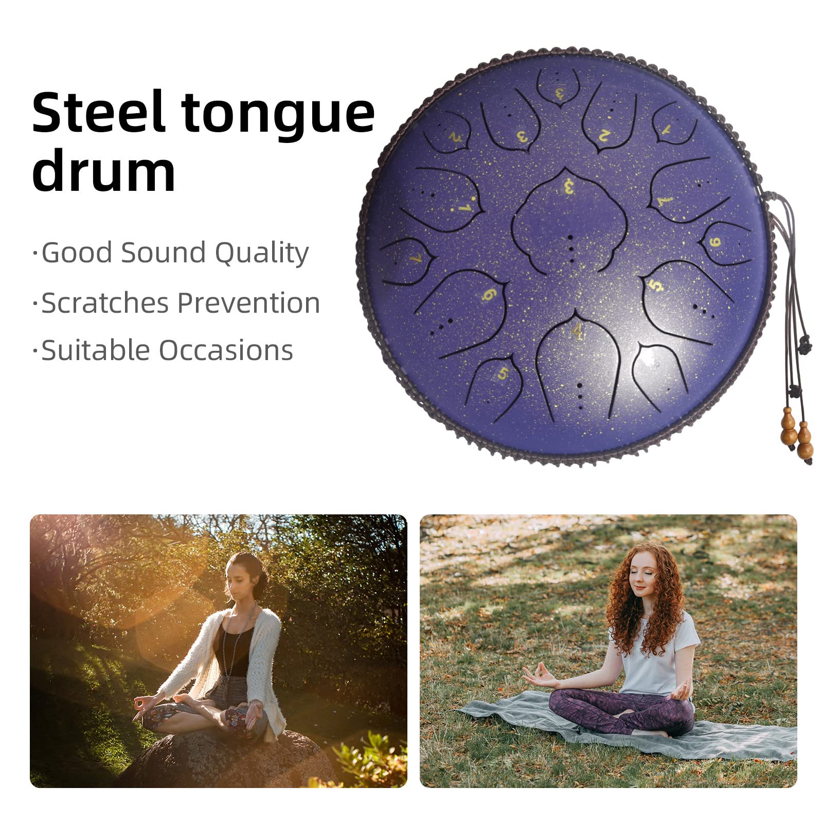 Handpan Drum 22 Inches D Minor Kurd, 432Hz 10 Notes Hand Drum Instrument, Premium Steel Drum, Handpan Instrument for Adults (Gold)