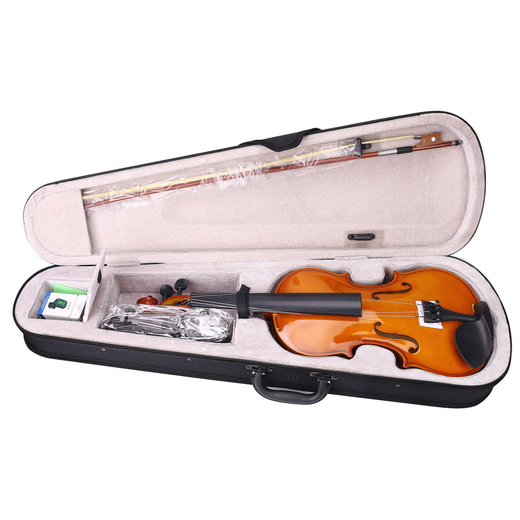 NANYI Size 1/2 beginner first violin Set for Kids, Solid Wood Acoustic Fiddle Kit with Hard Case, Bow, Rosin, Shoulder Rest, Tuner and Extra Strings