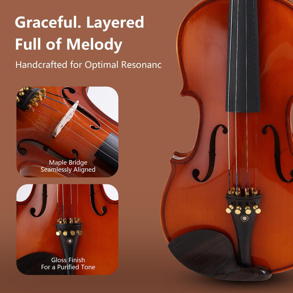 Violin 4/4 Full Size,Beginner Violin For Kids,Students,Adults,Fiddle Set with Hard Case,Bow,Rosin,Shoulder Rest,Tuner,Extra Strings,Bridge,Fingerboard Stickers