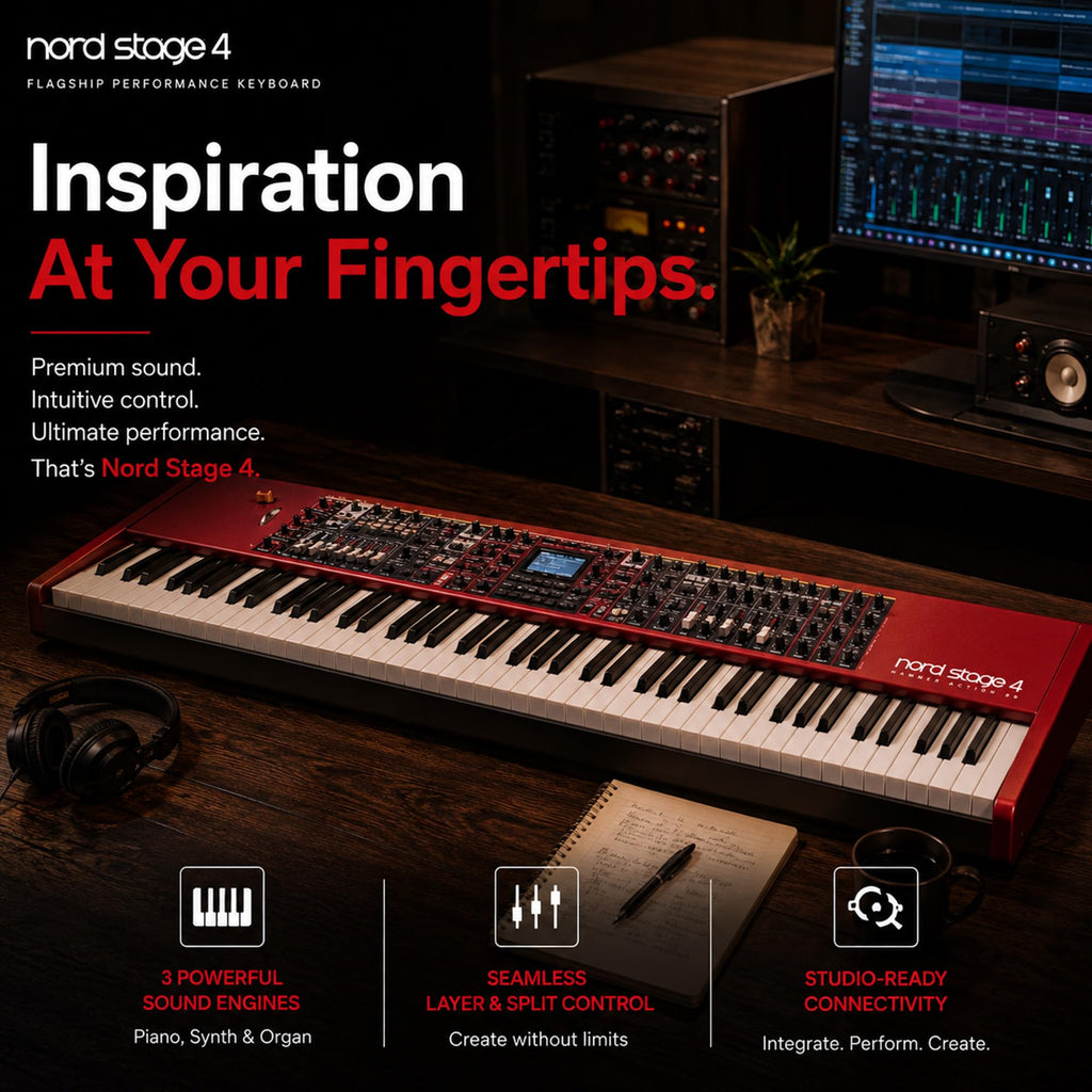 Nord Stage 4 88-Key Digital Piano Bundle with Adjustable Stand, Bench, Sustain Pedal, Headphones, Instrument Cable, and Austin Bazaar Polishing Cloth