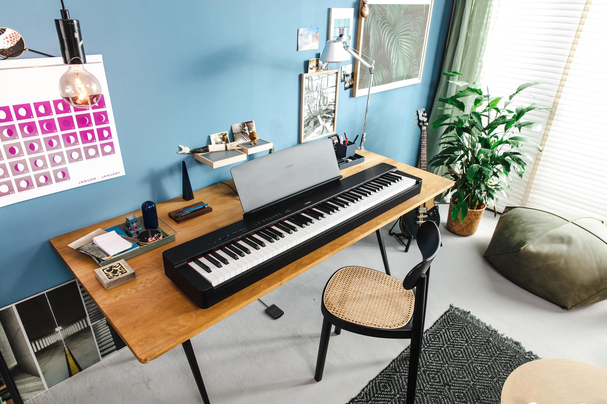 Yamaha P225 88-Key Digital Piano with Weighted Keys, Portable Design, Keyboard, Music Rest, Sustain Foot Switch, and Built-In Speakers, Black (P225B)