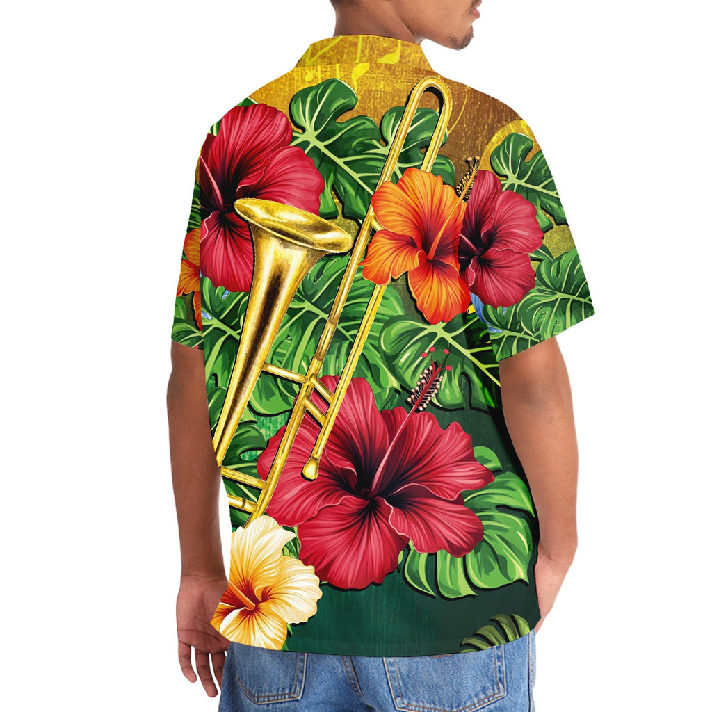 Trombone Hawaiian Shirt, Mens Trombone Short Sleeve Shirt, Music Band Gifts