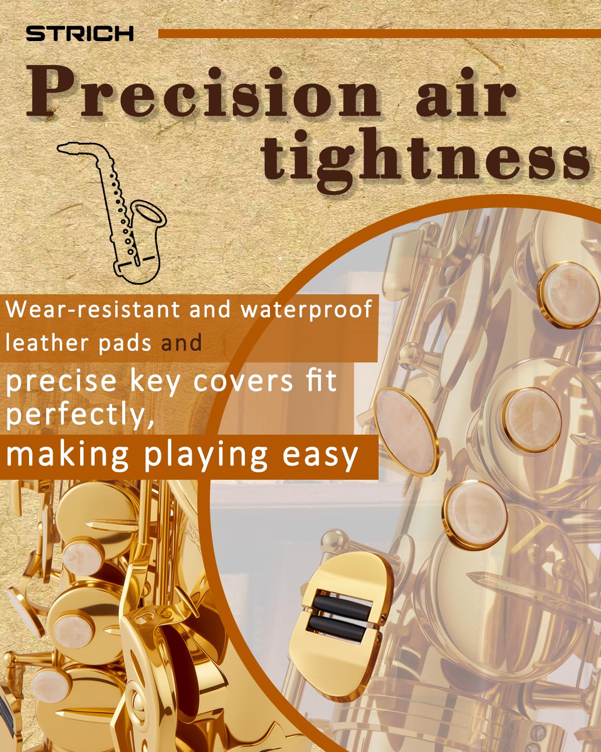 STRICH Eb Alto Saxophone Brass Student Beginner Alto Sax Kit with Hard Case Stand Neck Strap Mouthpiece and Reeds for School Band Home Practice, SSA-31B, Black