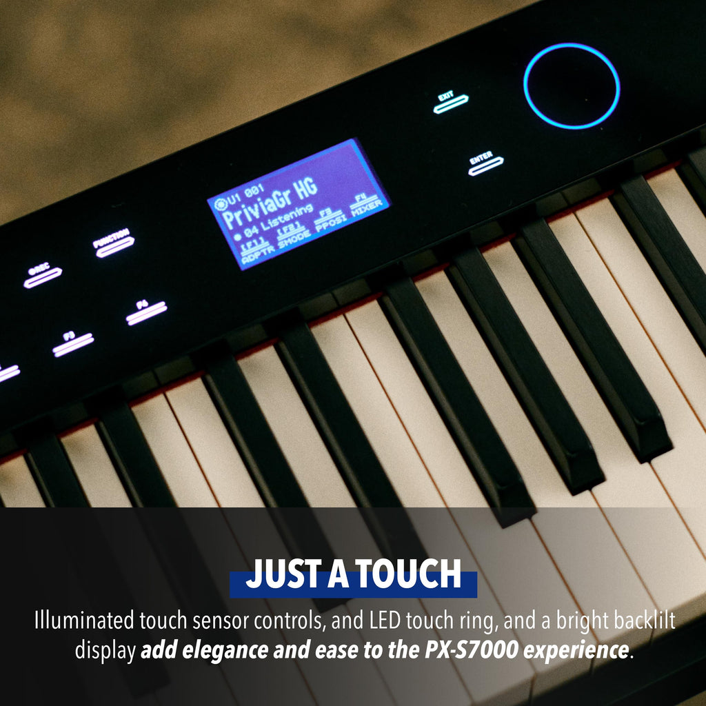 Casio Privia PX-S7000 Portable Digital Piano w/88 Hybrid Weighted Keys, 400 Tones, Touch Sensor Controls, Stand w/ 3 Pedals, Bluetooth, USB, AC Adapter, 32W Speakers, Harmonious Mustard (PX-S7000HM)