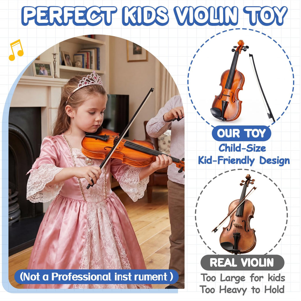 Lewtemi Kids Violin Toy, Fake Electronic Plastic Mini Violin with Melodies, Non-Professional Musical Instrument for Preschool Education, Early Learning Toy for Children Birthday Gift(Reddish Brown)