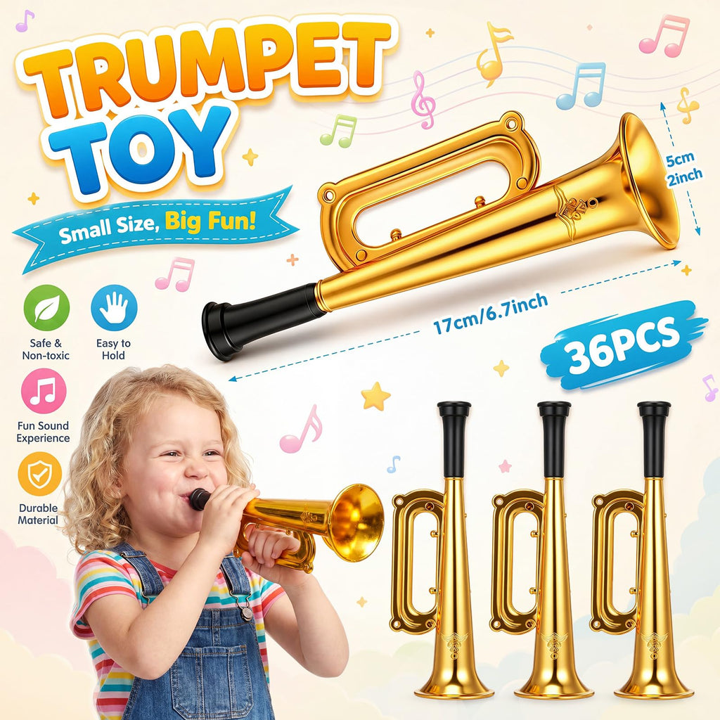 Deekin 36 Pcs 4th of July Plastic Trumpet 6 Inch Patriotic Party Favor Noise Maker Trumpet 250th Anniversary Noise Makers Musical Instruments for 4th of July Soccer Party Favors(Red, Blue, White)
