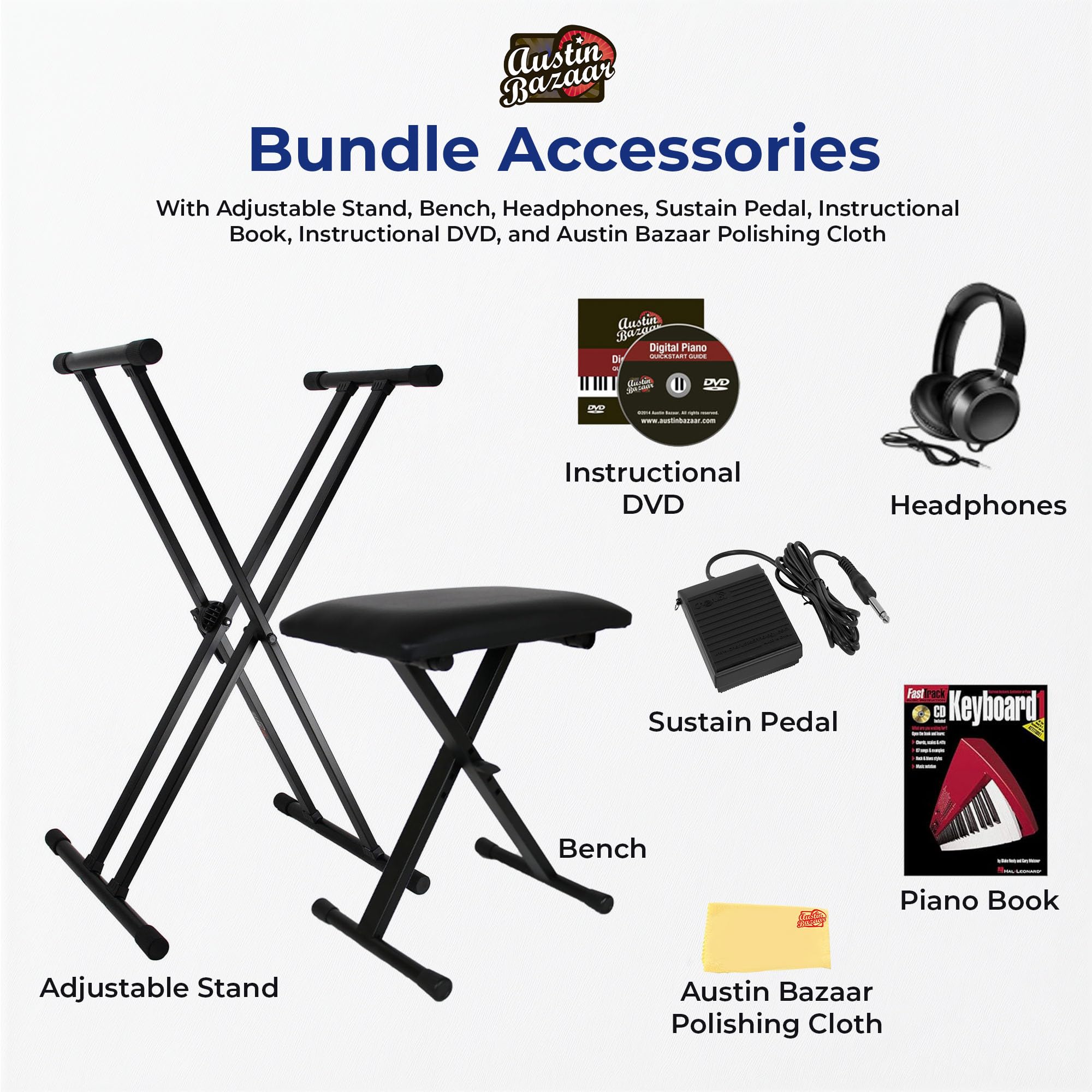 Casio CT-S1 Casiotone 61-Key Portable Keyboard - Black Bundle with Adjustable Stand, Bench, Headphones, Sustain Pedal, Instructional Book, Instructional DVD, and Austin Bazaar Polishing Cloth