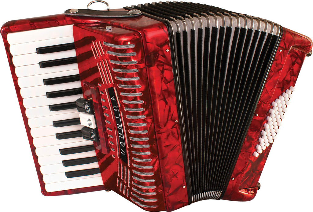 Hohner Hohnica 1305 72 Bass Piano Accordion - Pearl Red Bundle with Gig Bag, Straps, and Austin Bazaar Polishing Cloth