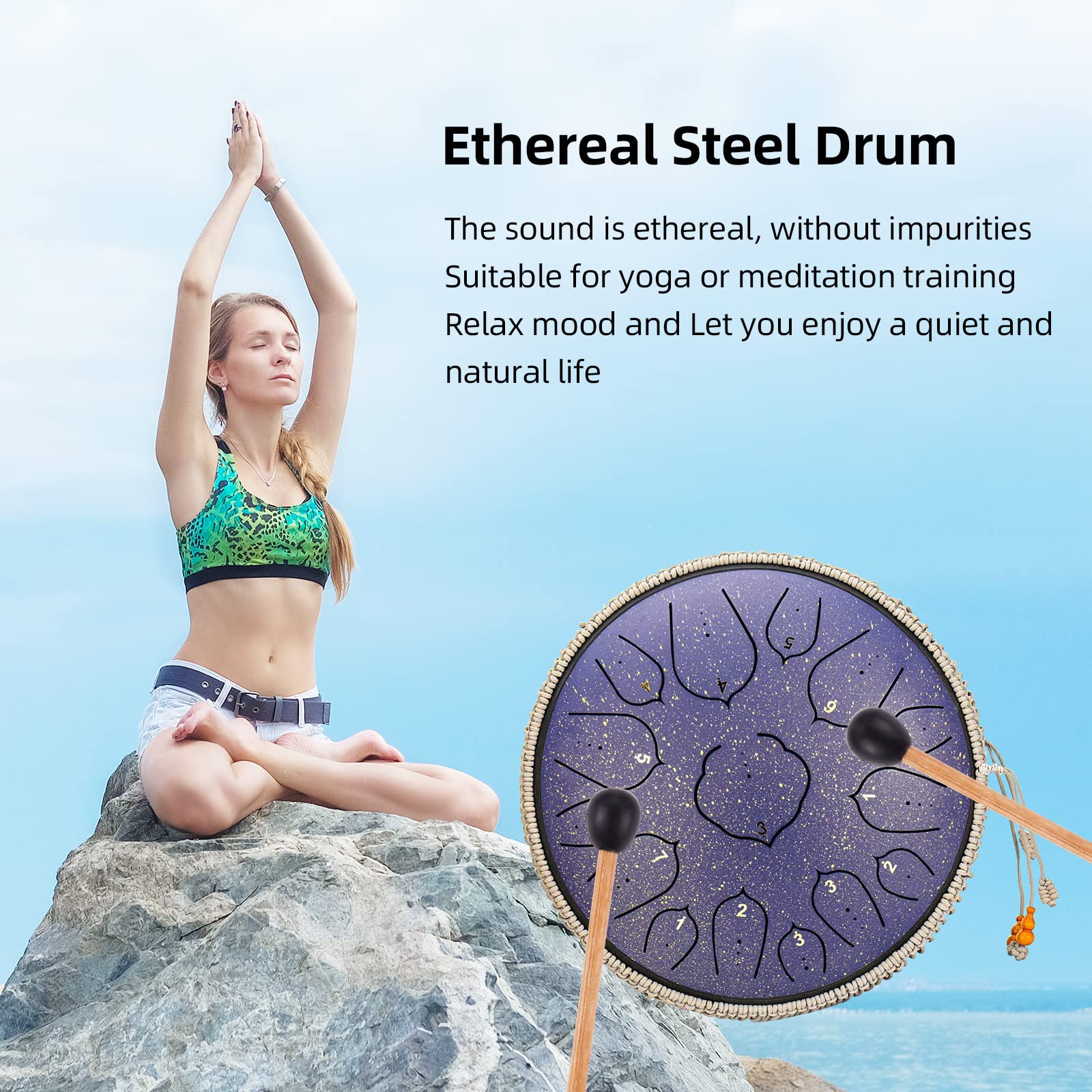 Handpan Drum 22 Inches D Minor Kurd, 432Hz 10 Notes Hand Drum Instrument, Premium Steel Drum, Handpan Instrument for Adults (Gold)