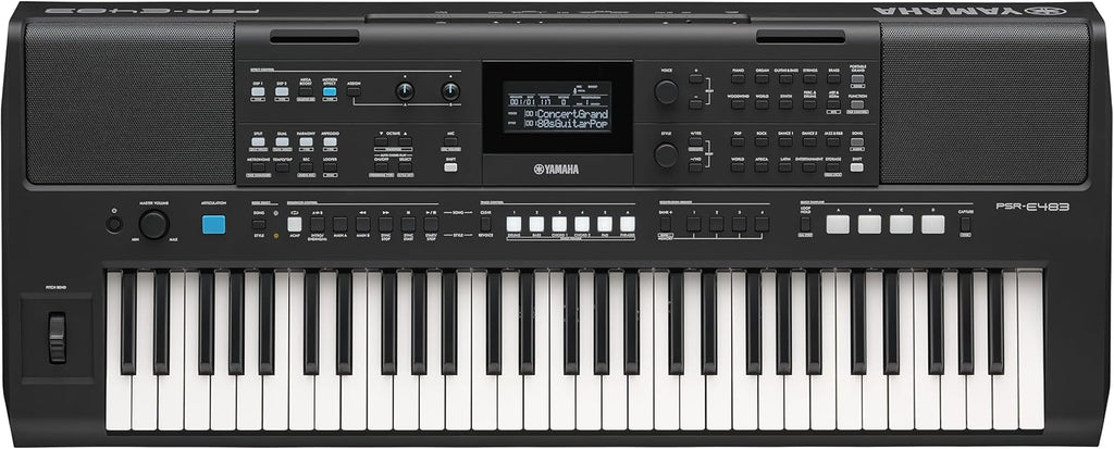 Yamaha PSR-E483, 61-Key Touch-Sensitive Portable Keyboard with Sound, Music Rest and Power Adapter
