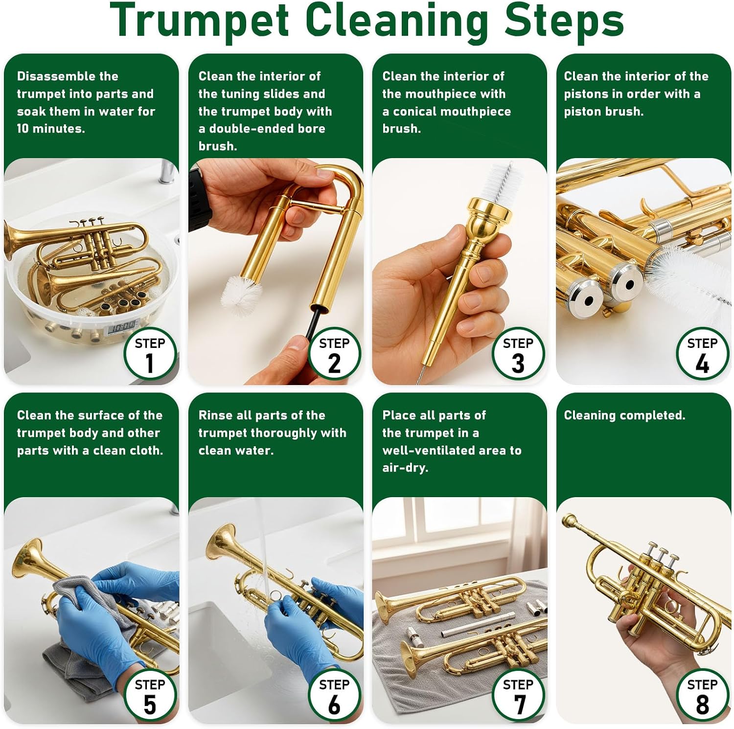 12pc Trumpet Cleaning Kit - Powerful Clean and Restores Smooth Valve Action, Maintain Trumpet and Sound Quality, Ideal Gift for Musicians
