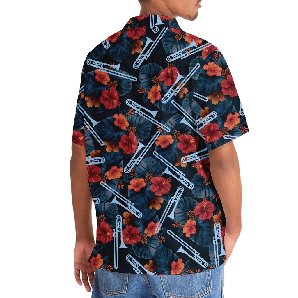 Trombone Hawaiian Shirt, Mens Trombone Short Sleeve Shirt, Music Band Gifts