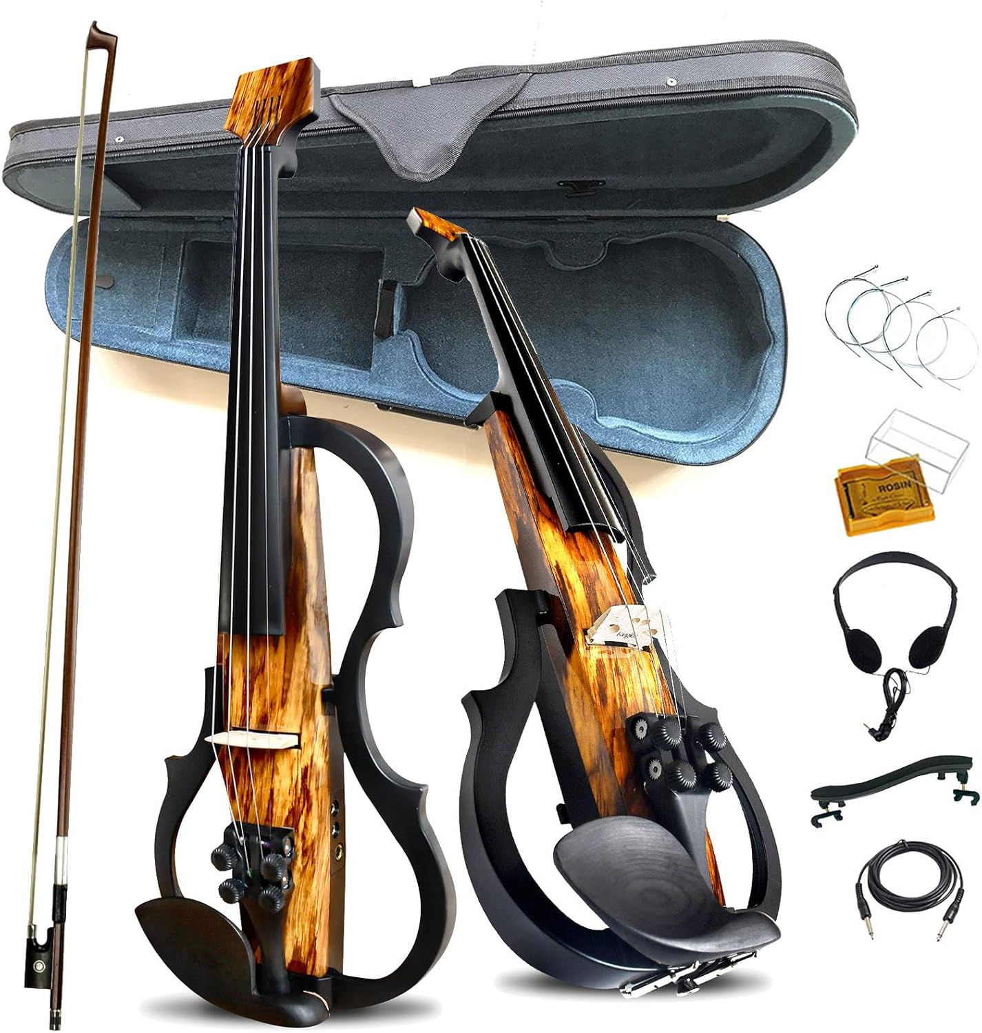 Premium Carbon Fiber Electric Violin Full Size 4/4,Professional Electric Violin for Adults Beginner,Teens,Electric Fiddle Kit with Pro Pick Case -ZNDS-2303
