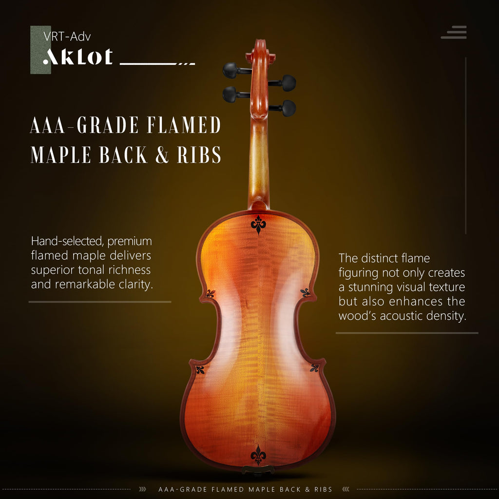 AKLOT Handcrafted Full Size Violin: Solid Wood Matte Fiddle, Acoustic Beginner 4/4 Violin Kit with Hard Case, Lesson Book, Bow, Shoulder Rest, Extra Strings, Tuner, Fretboard Stickers (VRT-AmiCS)