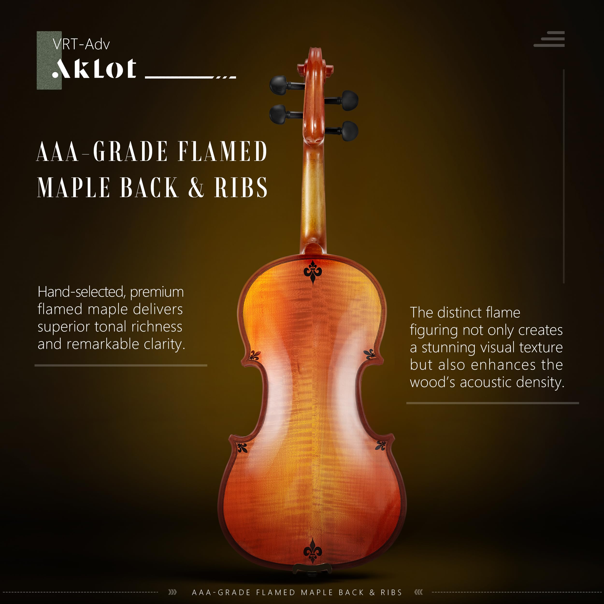 AKLOT Handcrafted Full Size Violin: Solid Wood Matte Fiddle, Acoustic Beginner 4/4 Violin Kit with Hard Case, Lesson Book, Bow, Shoulder Rest, Extra Strings, Tuner, Fretboard Stickers (VRT-AmiCS)