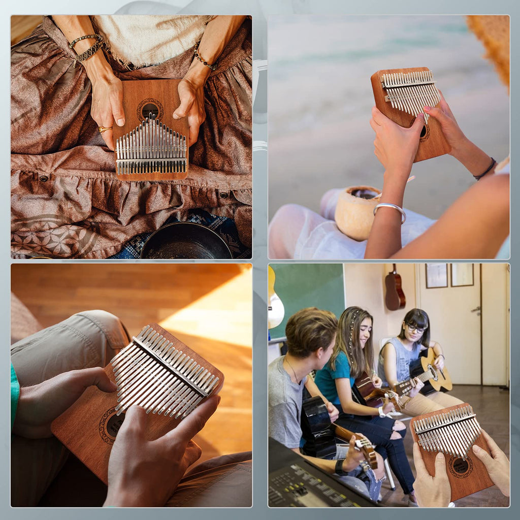 Kalimba Thumb Piano,YUNDIE Potable 17 Keys Mbira Finger Piano with Tune Hammer and Study Instruction,Musical Instruments Gift for Adult Beginners Professional (Brown, 21keys)