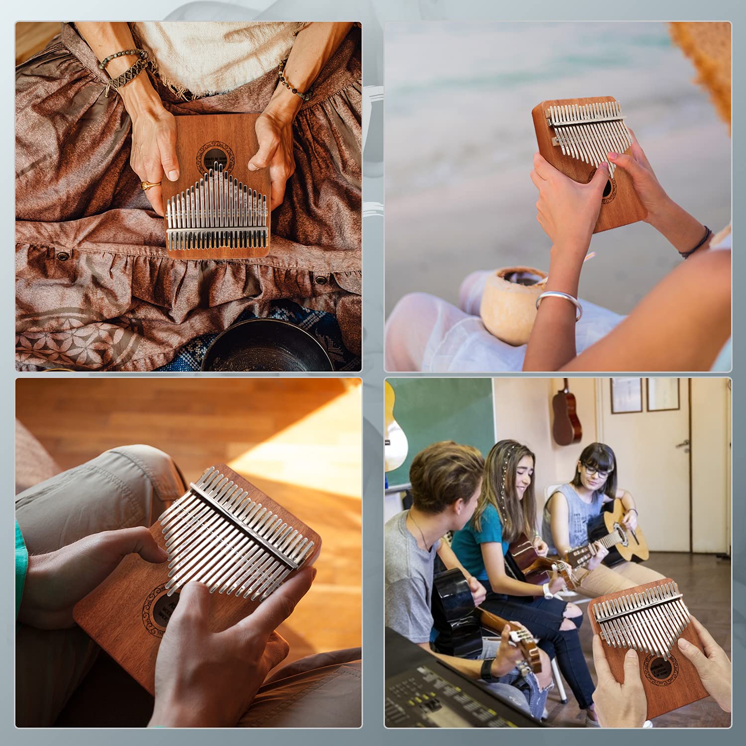 Kalimba Thumb Piano,YUNDIE Potable 17 Keys Mbira Finger Piano with Tune Hammer and Study Instruction,Musical Instruments Gift for Adult Beginners Professional (Brown, 21keys)