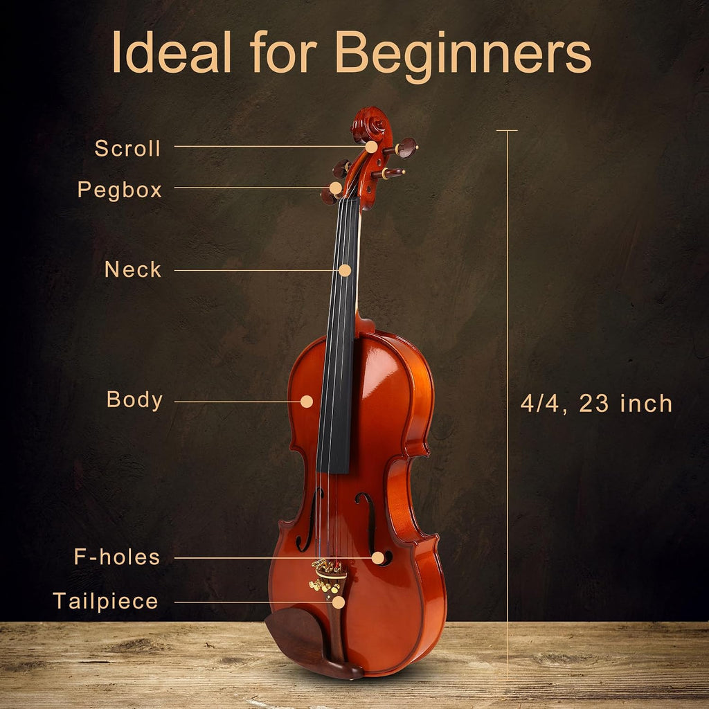 Violin 4/4 Full Size Complete Set for Adults Teenagers Students,Solid Maple Wood Violins with Rosewood Fittings,Case,Spare strings,Bow, Rosin, Shoulder Rest,Professional Violin for 11+years Gift