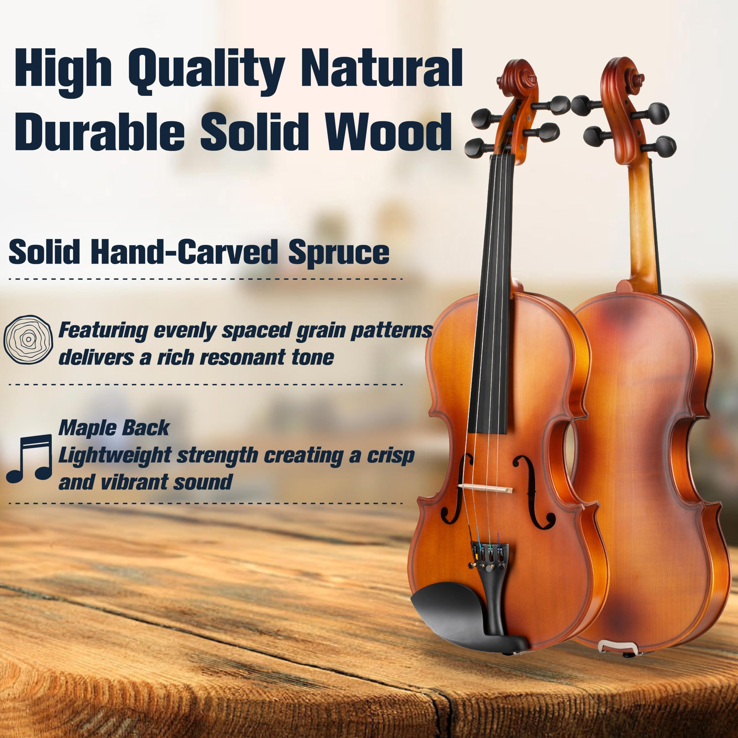 Mendini By Cecilio Violin 4/4 Full Size For Beginners - Fiddle Solidwood Kit with Hard Case - Acoustic Violins with Bow, Rosin, Tuner, Extra Strings & Bridge, Shoulder Rest and Lesson Book (Varnish)