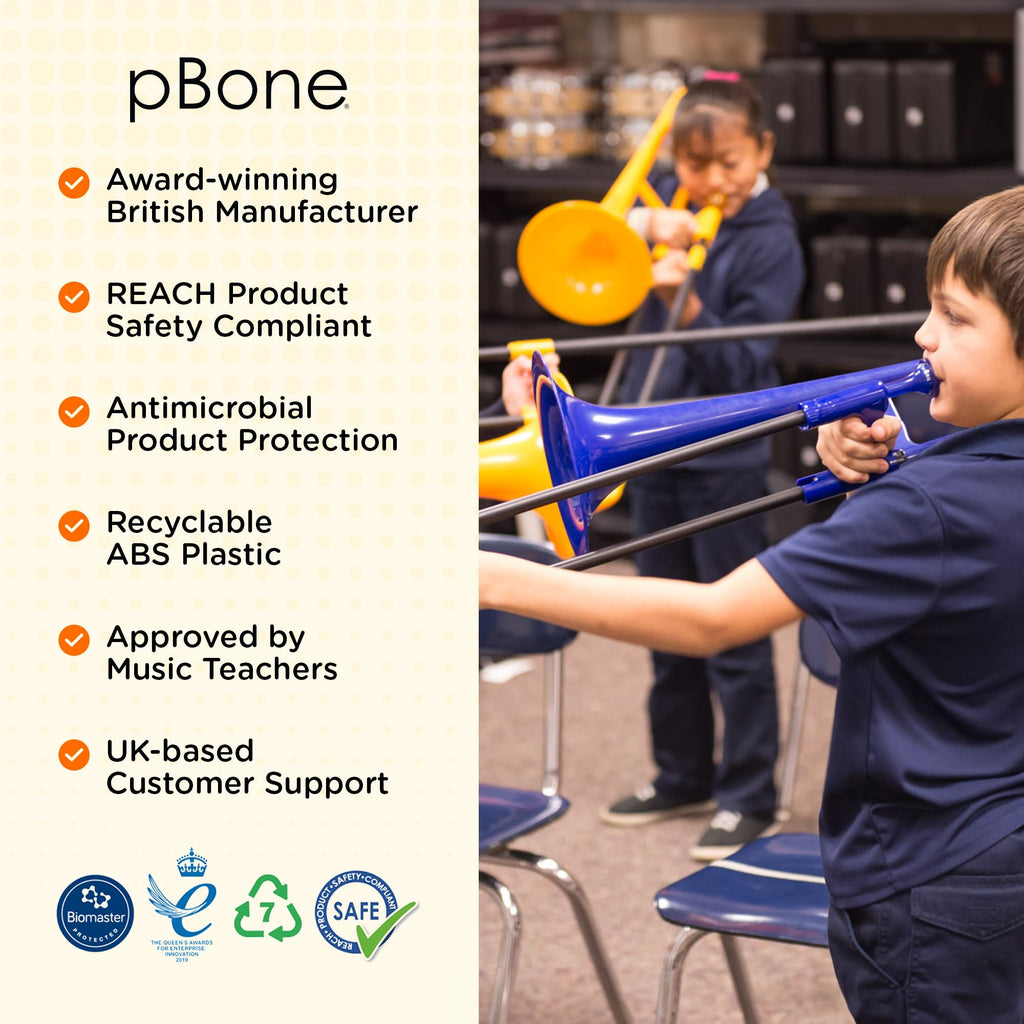 pBone Bb Plastic Trombone - Lightweight pInstruments Design with Ergonomic Grip - Includes Mouthpieces & Carrying Bag - Authentic Bb Sound for Students & Beginners - Durable ABS - Purple