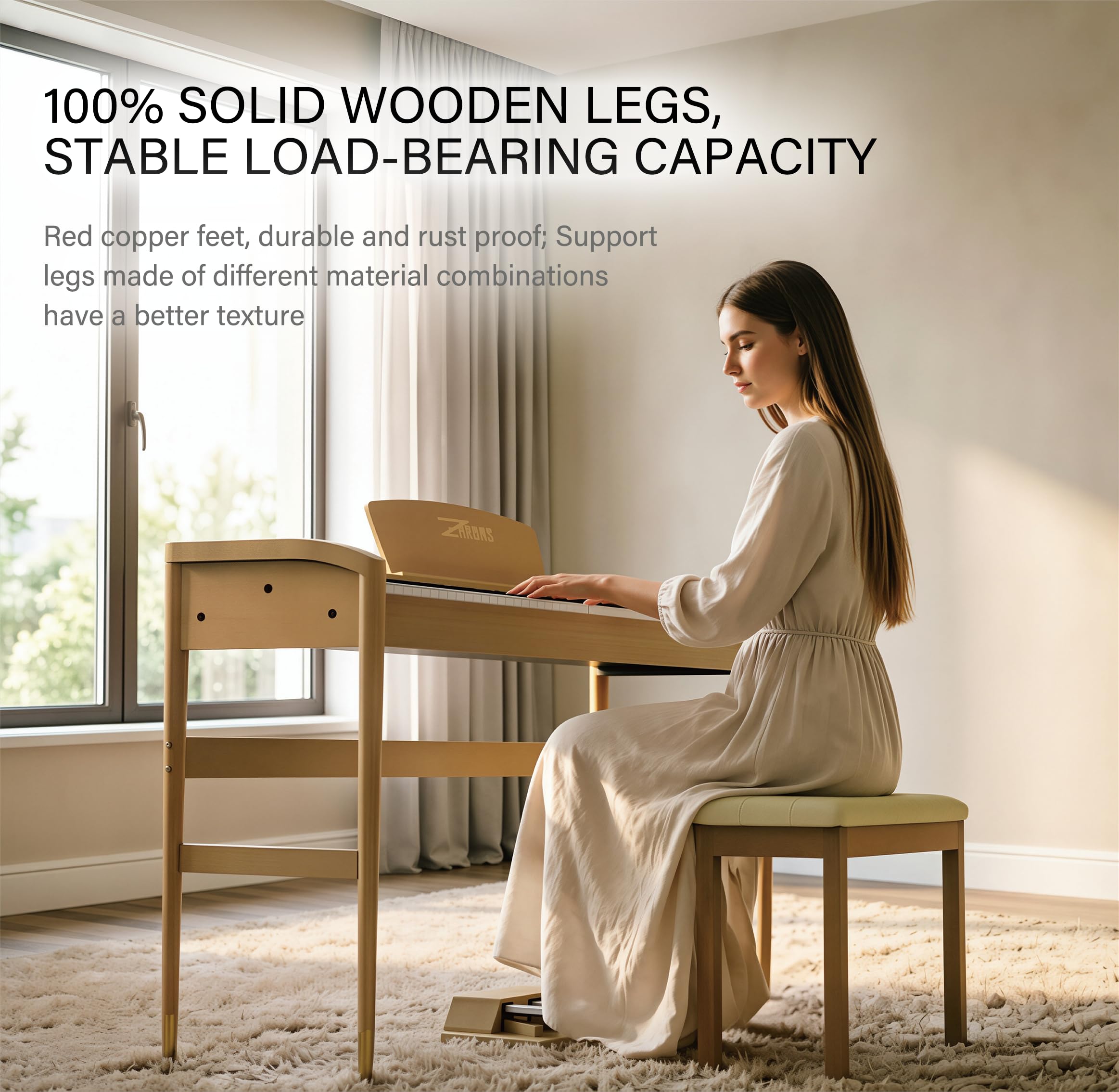 88 Key Weighted Hammer Action Digital Piano, French 5704 Chip, Solid Wood Stand, Triple Pedal, USB-MIDI, 192 Polyphony – For Adults & Intermediate