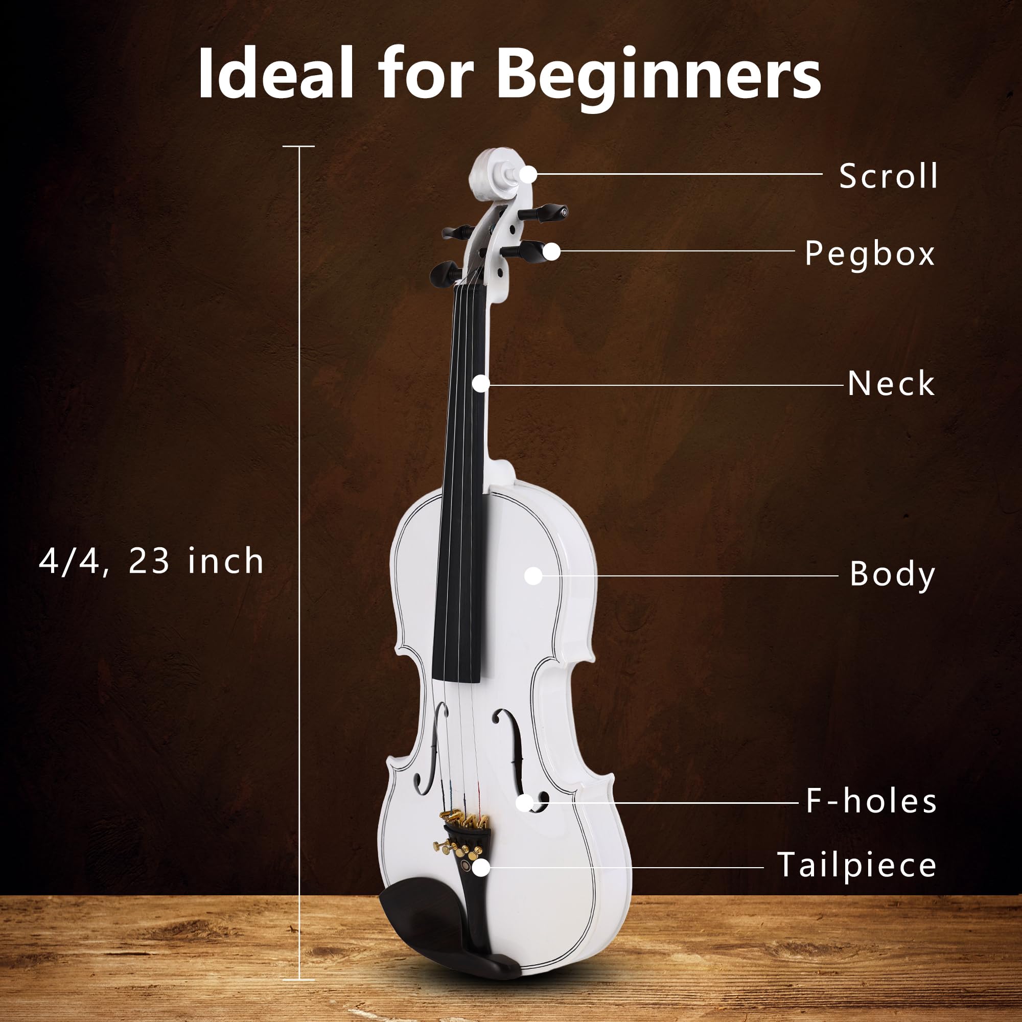 Violin 4/4 Full Size,Beginner Violin For Kids,Students,Adults,Fiddle Set with Hard Case,Bow,Rosin,Shoulder Rest,Tuner,Extra Strings,Bridge,Fingerboard Stickers
