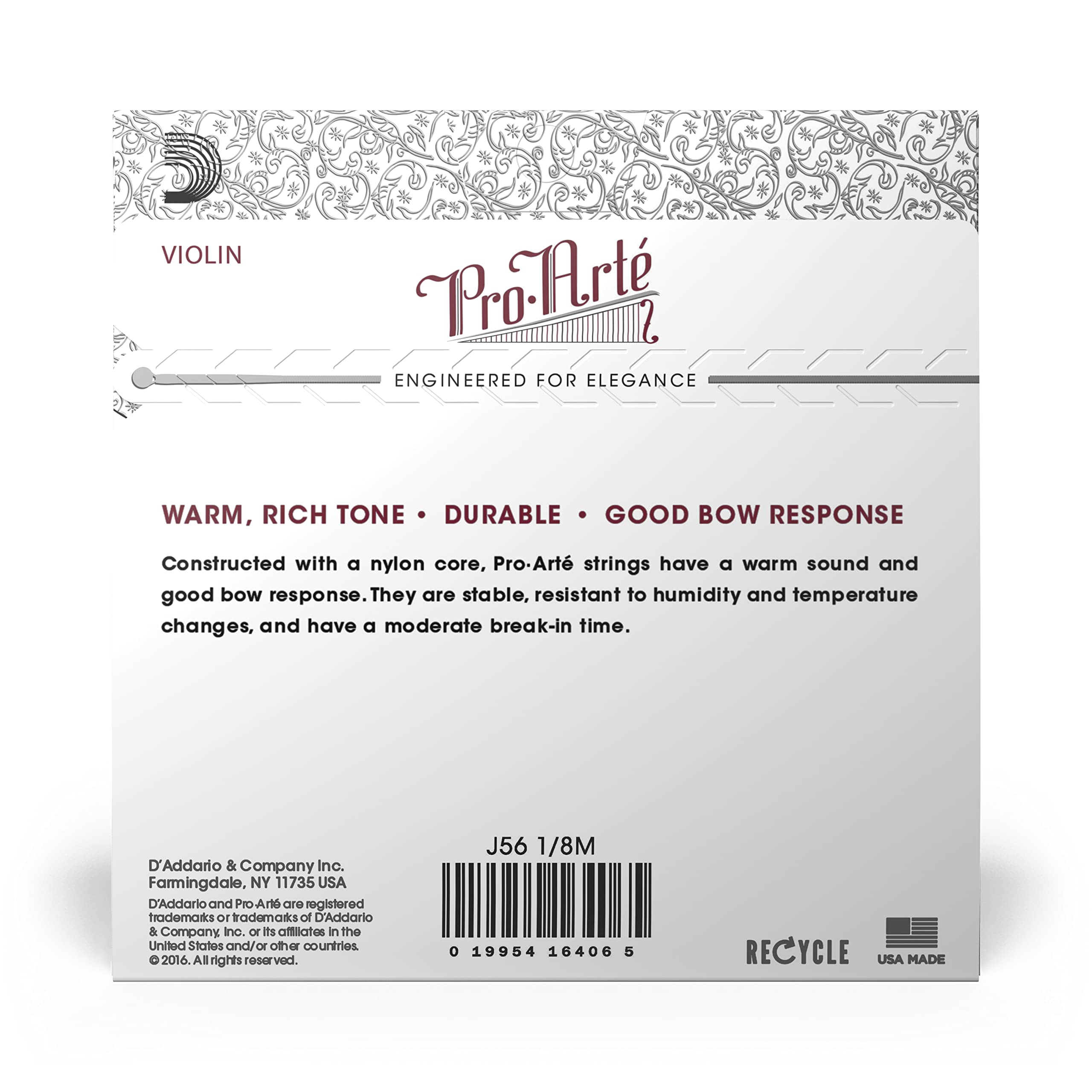 D'Addario J56 4/4M Pro-Arte Nylon violin Strings, Medium