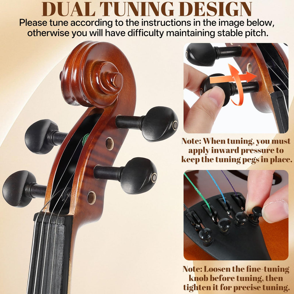 Kmise Violin 4/4 Full Set, Fingerboard Fret Markings Violins, Matte Acoustic Fiddle for Adults, Beginners, Students with Violin Case, Rosin, Strings, Bow, Shoulder Rest, Beginner's Guide (Matte, 4/4)