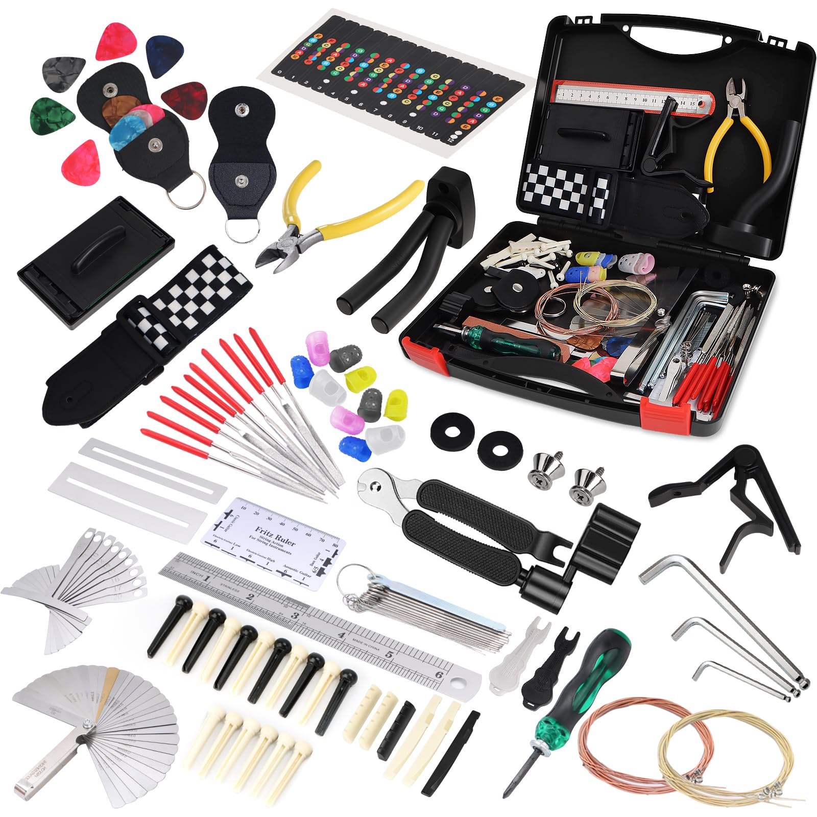 Guitar Tool Kit, 119 Pcs Professional Guitar Repair Kit, Guitar Maintenance Kit with Guitar Tools Accessories and Carry Bag, Guitar Setup Kit for Electric Guitar Acoustic Guitar Ukulele Banjo Bass