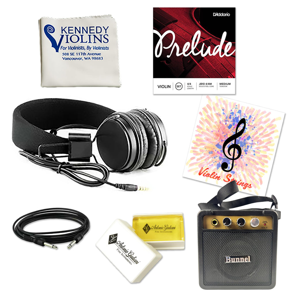 Electric Violin Bunnel Edge Outfit 4/4 Full Size (Light Zebrano) — With Carrying Case and Accessories - Mini Amp - Headphone Jack - Piezo Ceramic Pick-up - from Kennedy Violins