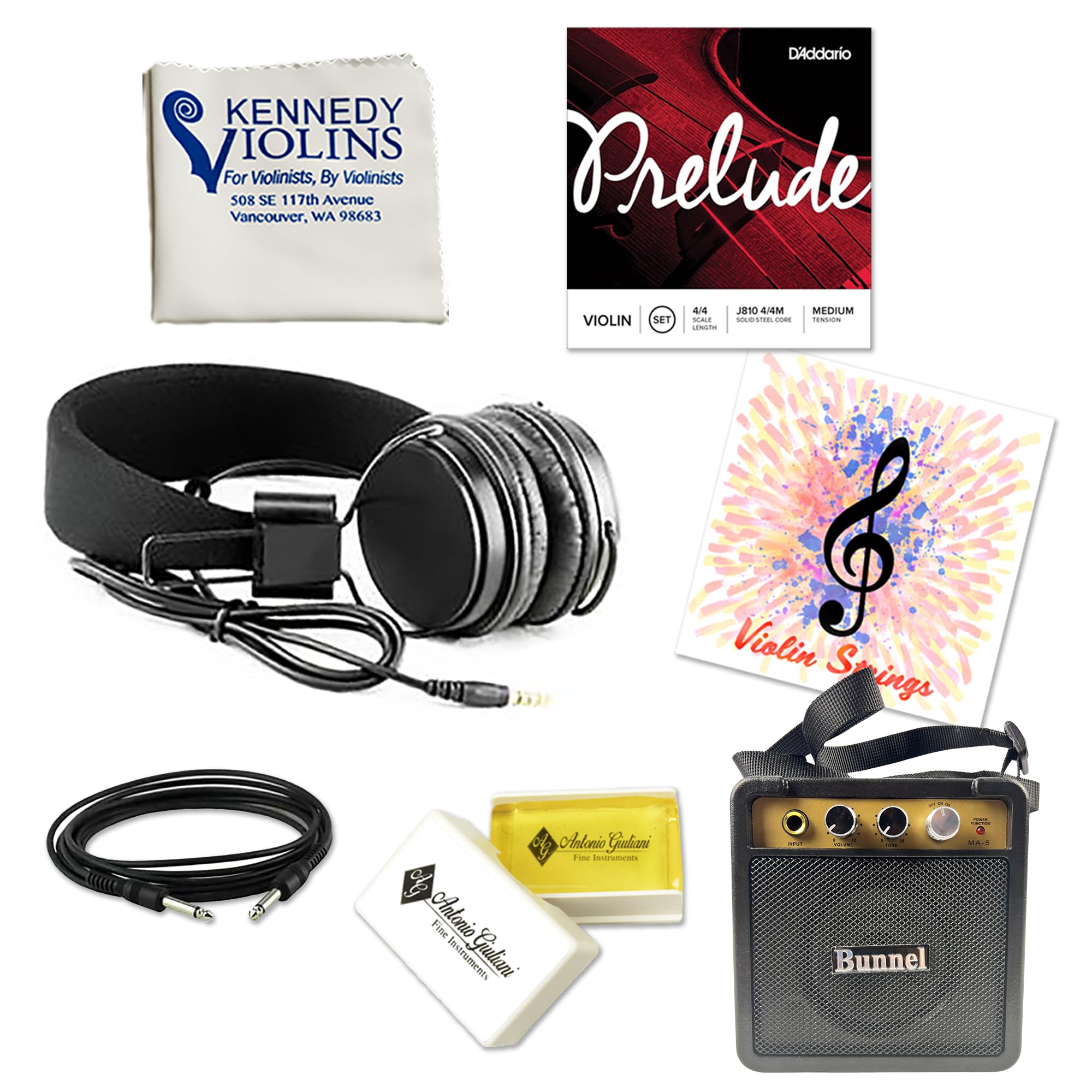Electric Violin Bunnel Edge Outfit 4/4 Full Size (Light Zebrano) — With Carrying Case and Accessories - Mini Amp - Headphone Jack - Piezo Ceramic Pick-up - from Kennedy Violins