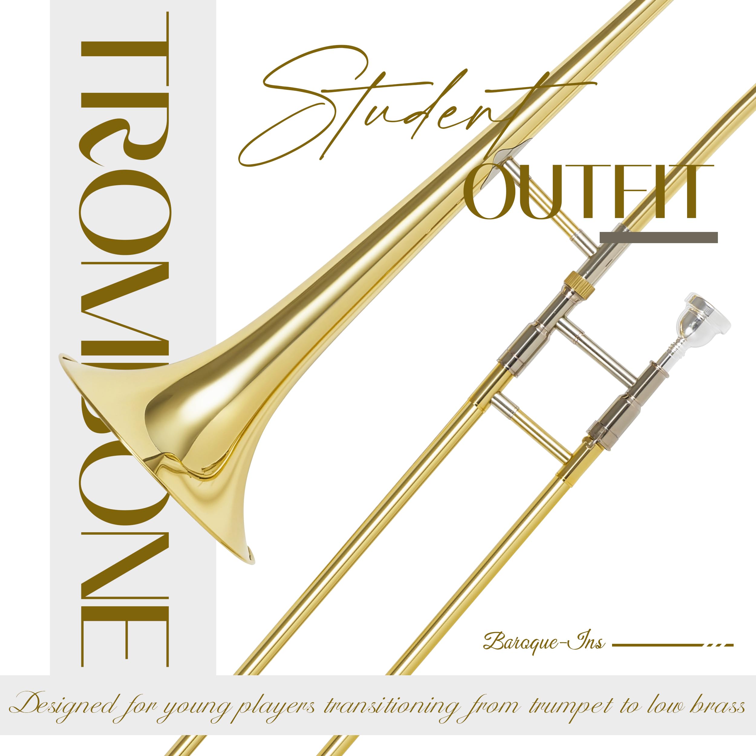 AKLOT Classic Bb Tenor Trombone: Entry-Level B Flat Brass Instruments with Hand-Hammered Bell, Anti-Tarnish Gold Lacquer Finish, Ideal for Beginner, Includes Hard Case, Mouthpiece, Gloves, Cloth