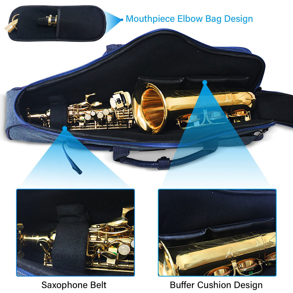 Alto Saxophone Backpack Gig Bag 20mm Padded Light Carry Bag (Black) | Shockproof Padding;Multi-Pocket Storage;Dual Carry Straps;Reinforced Stitching