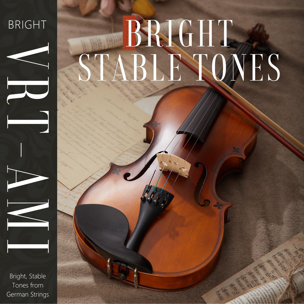 AKLOT Handcrafted Full Size Violin: Solid Wood Matte Fiddle, Acoustic Beginner 4/4 Violin Kit with Hard Case, Lesson Book, Bow, Shoulder Rest, Extra Strings, Tuner, Fretboard Stickers (VRT-AmiCS)