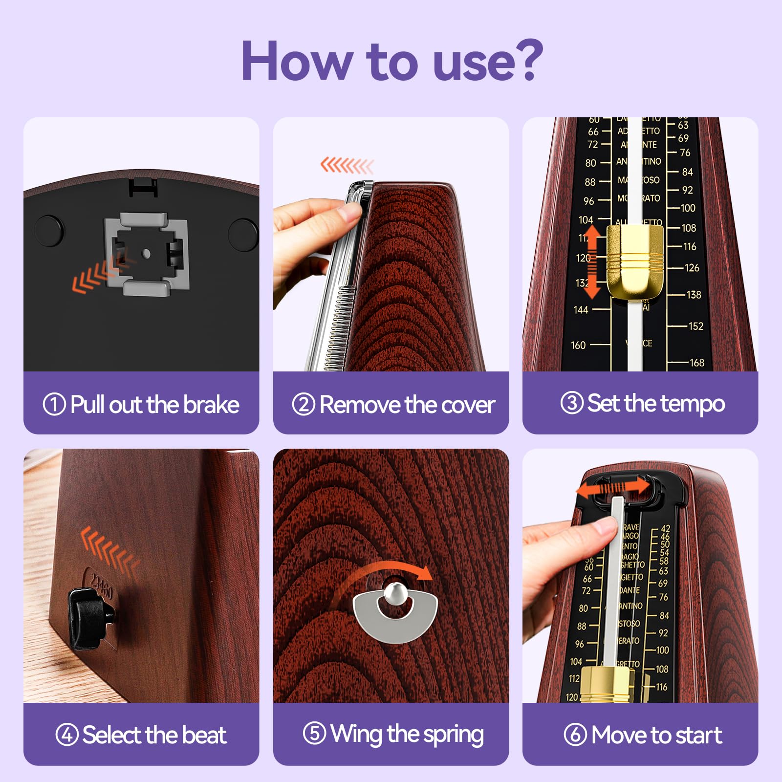 Mechanical Metronomes for Piano Guitar Drum Violin and Other Musical Instruments with Loud Sound and Accurate Beat Multiple Beat Modes for Beginners(Walnut Color)