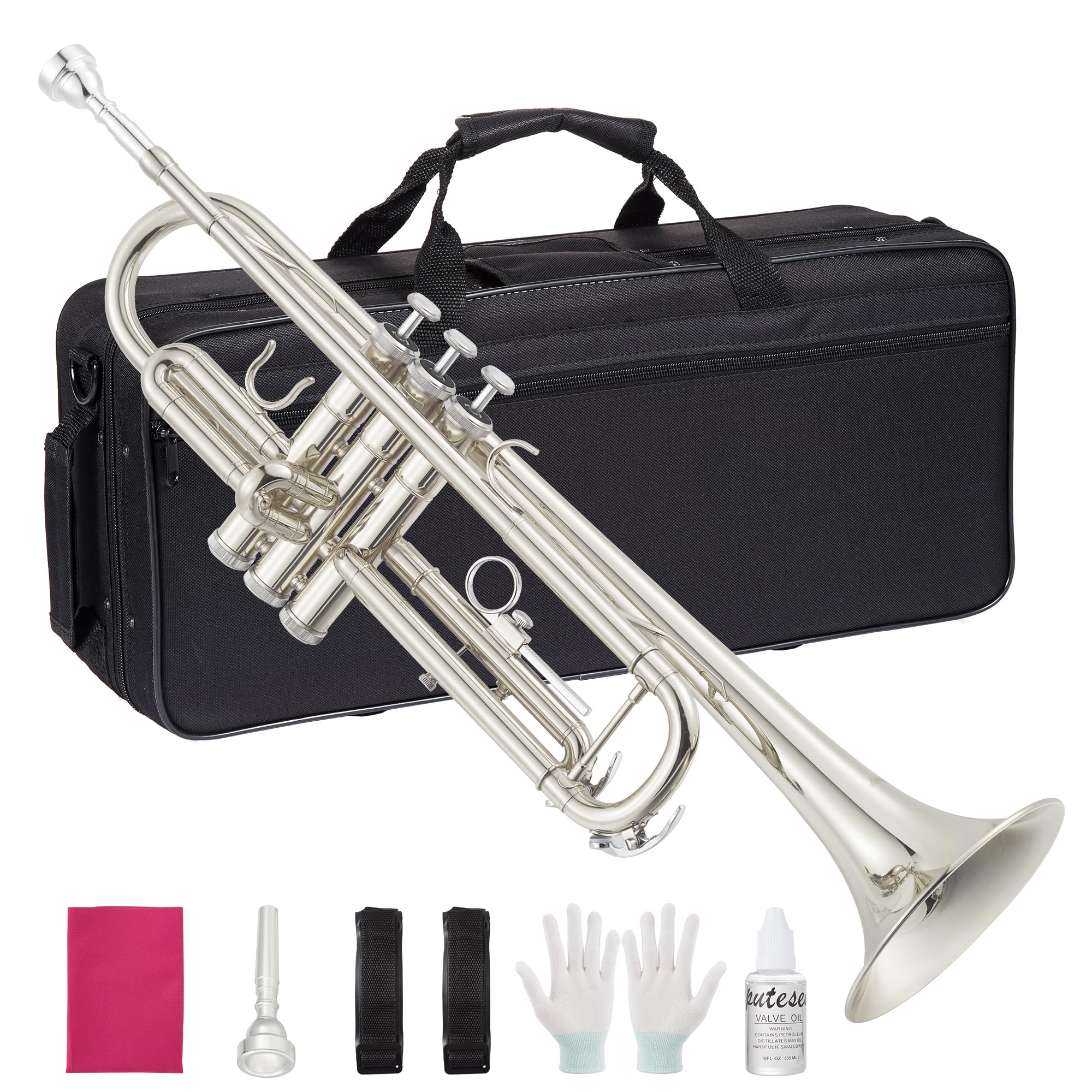 B Flat Alto Trombone, Brass Trombone for Beginners with Mouthpiece, Hard Case, Gold Lacquer Finish, Cleaning Kit (Rod/Cloth/Gloves), Professional Student Musical Instrument