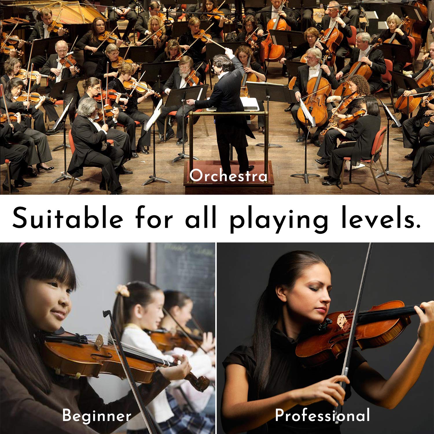 Viotti Carbon Fiber Violin Bow, Hand Crafted by Professional Violin & Bow Makers, Strong, Stiff & Well Balanced, Made with Mongolian Horse Hair, For Violinists & Fiddlers of All Skill Levels