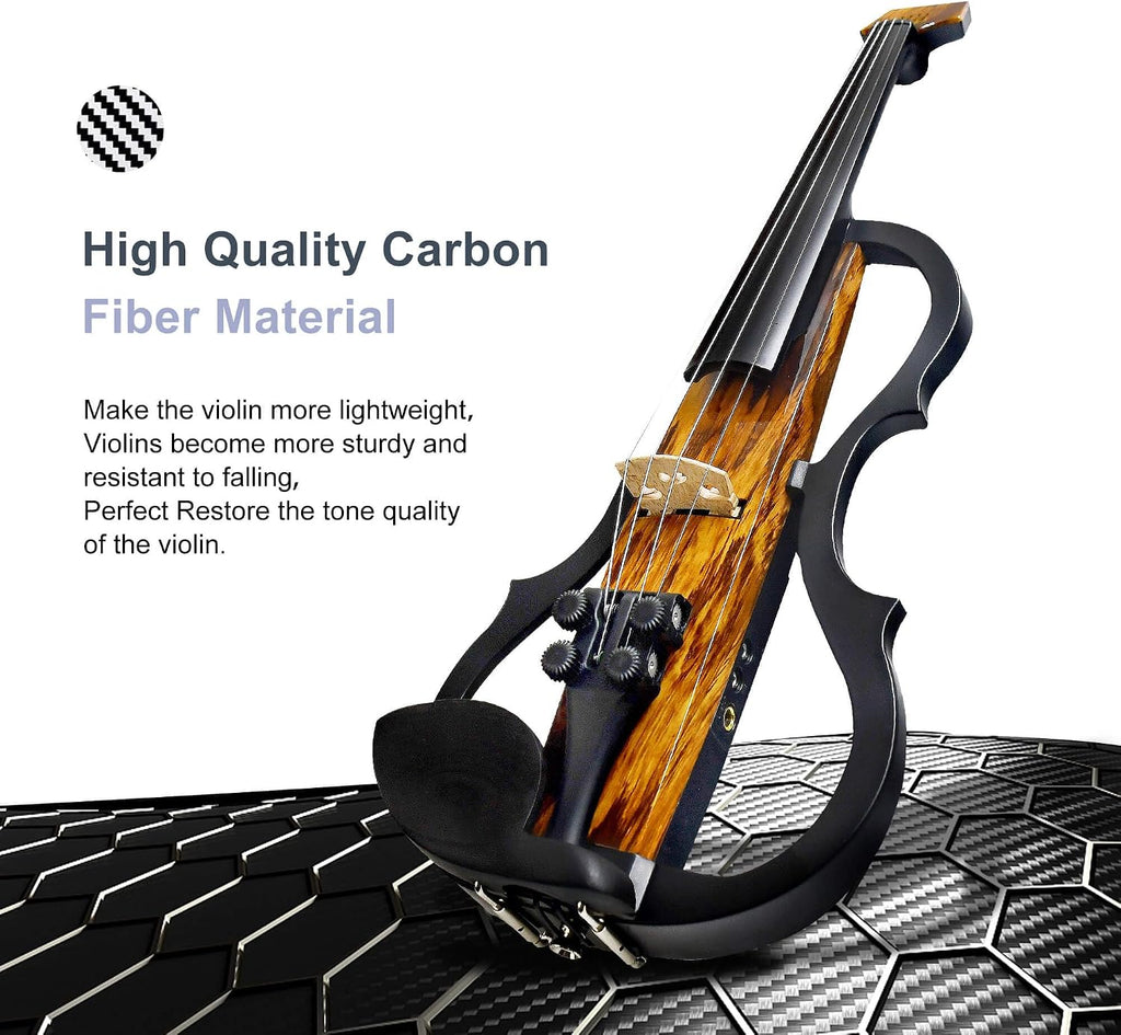 Premium Carbon Fiber Electric Violin Full Size 4/4,Professional Electric Violin for Adults Beginner,Teens,Electric Fiddle Kit with Pro Pick Case -ZNDS-2303
