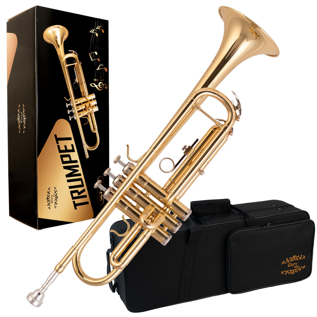 Glory Bb Trumpet - Trumpets for Beginner or Advanced Student with Case, pair of gloves-Gold