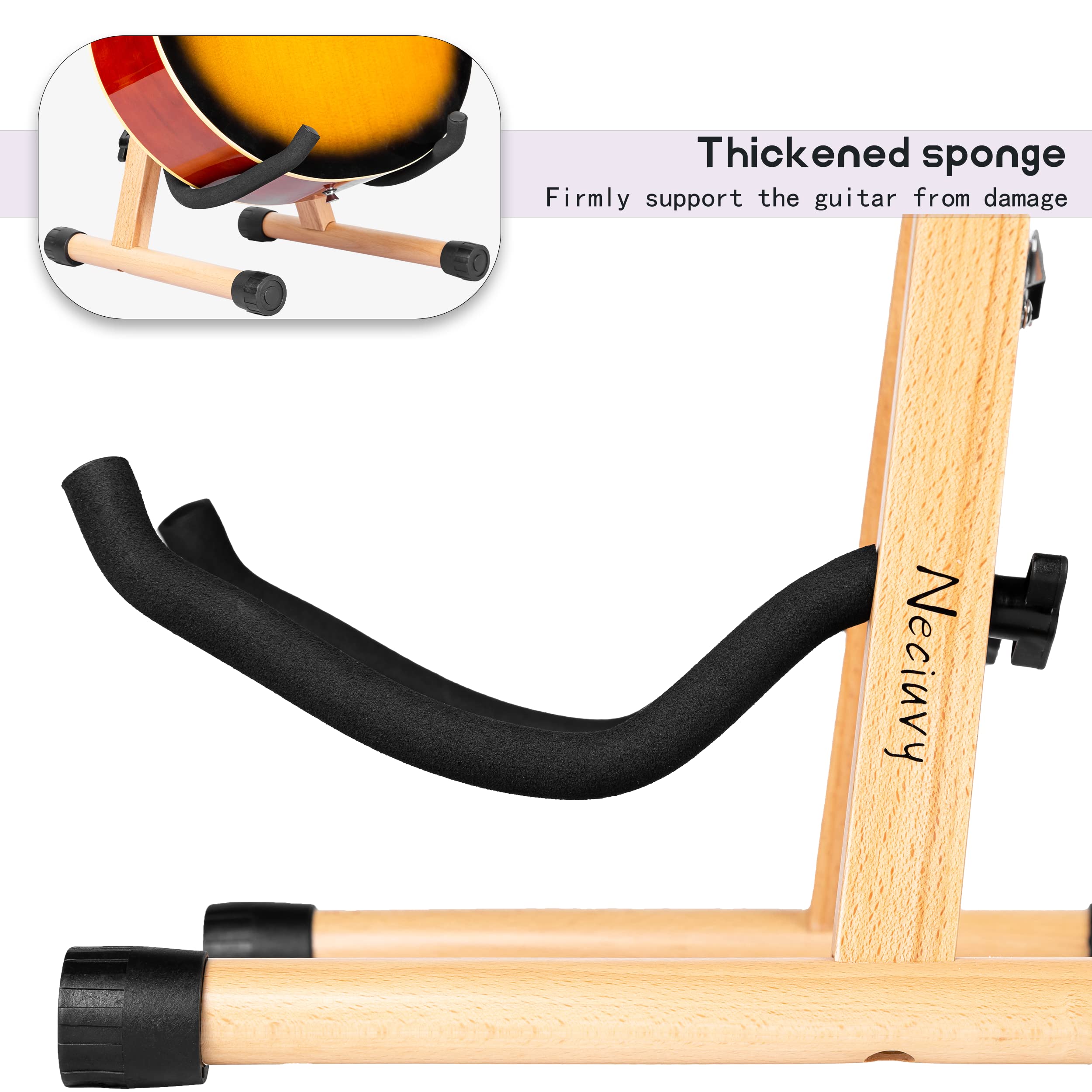 Guitar Stand,Wood Guitar Rack,A-Frame Folding Acoustic Electric Guitar Stands Floor for Bass,Cello,Banjo,Mandolin,Ukulele(Oak)