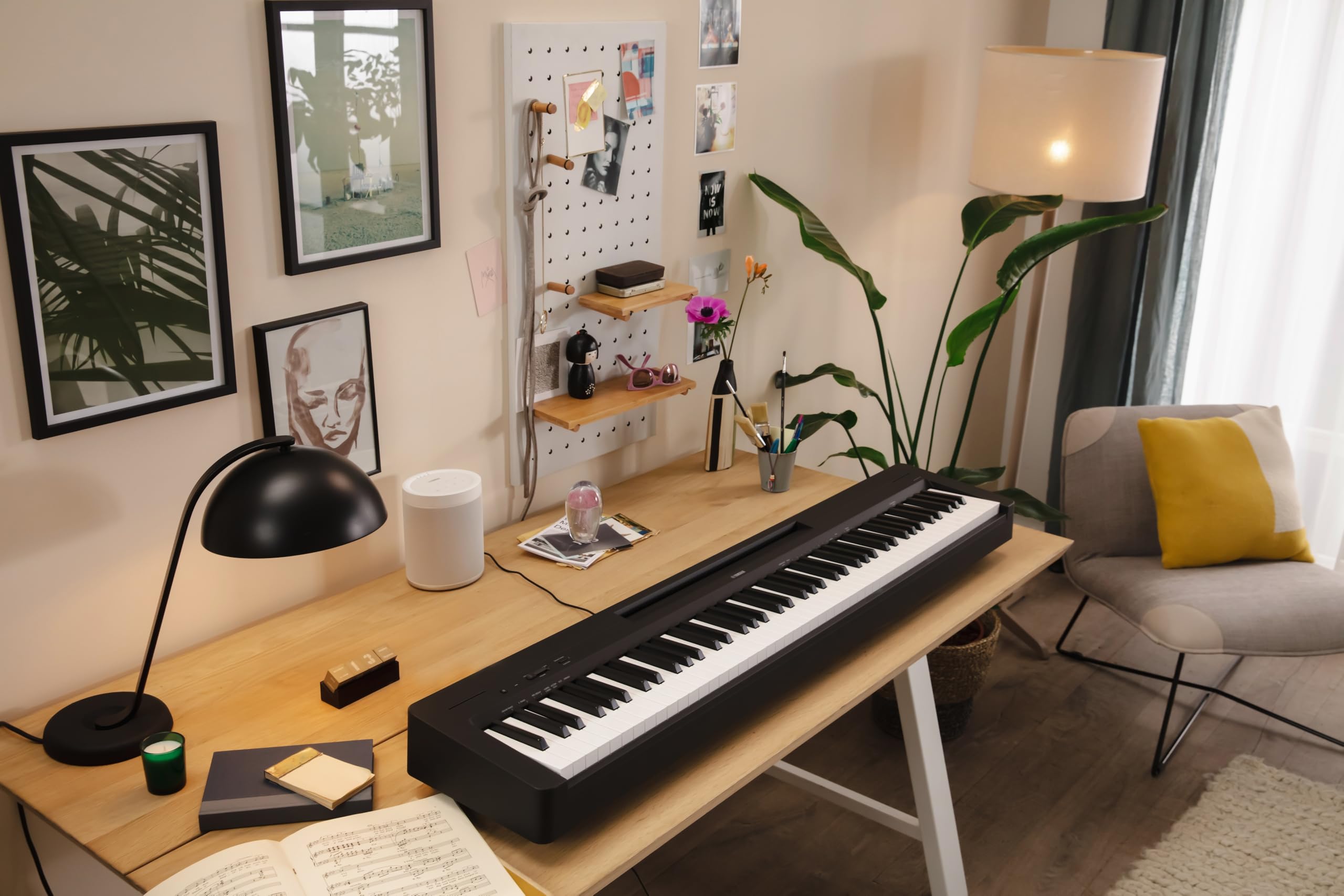 Yamaha P225 88-Key Digital Piano with Weighted Keys, Portable Design, Keyboard, Music Rest, Sustain Foot Switch, and Built-In Speakers, Black (P225B)