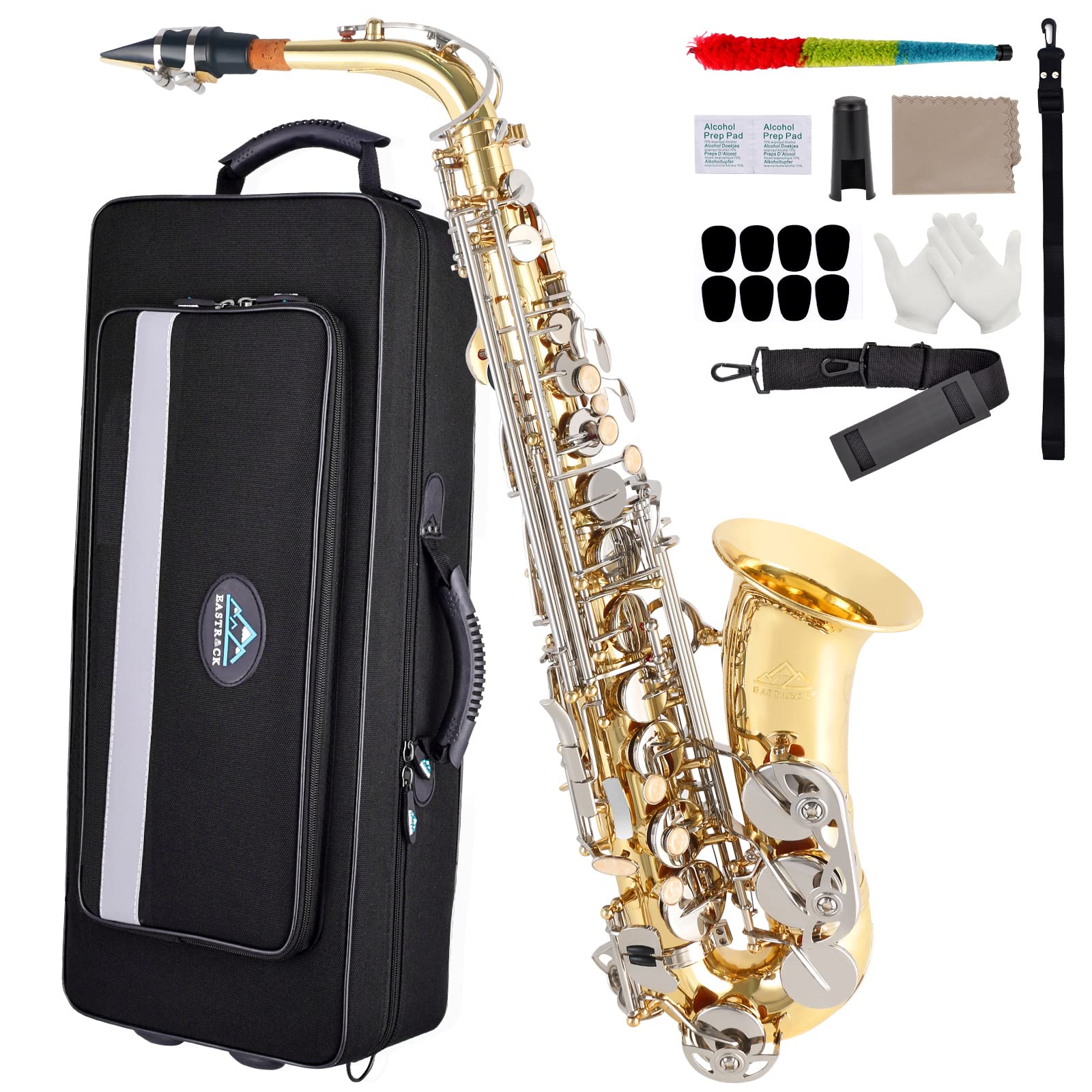 EASTROCK Black/Golden Alto Saxophone E Flat Sax Full Kit for Students Beginner with Carrying Case,Mouthpiece,Mouthpiece Cushion Pads,Cleaning Cloth&Cleaning Rod,White Gloves,Neck Strap
