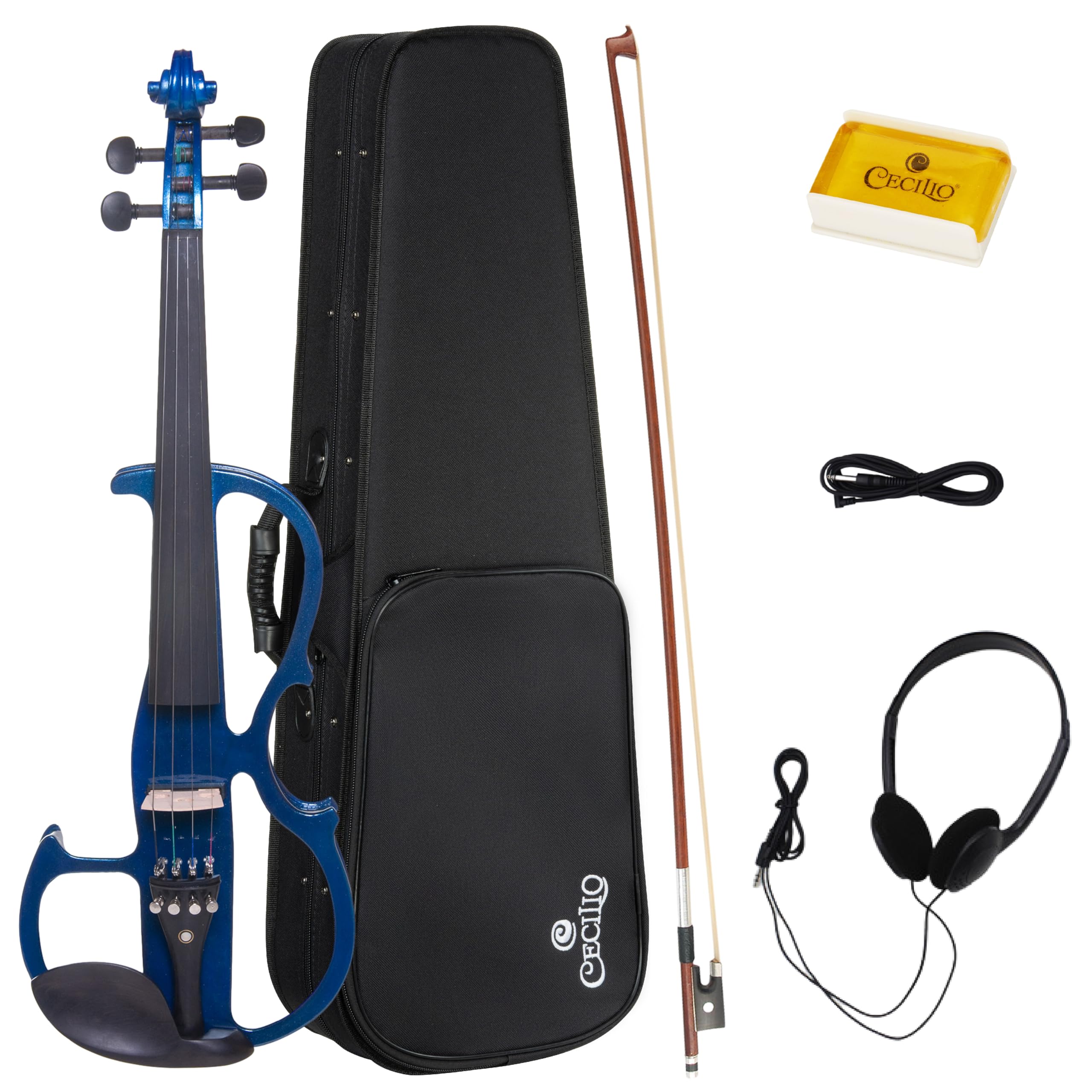 Cecilio Solid Wood Electric/Silent Violin with Ebony Fittings - 4/4 Full Size - Metallic Red Mahogany
