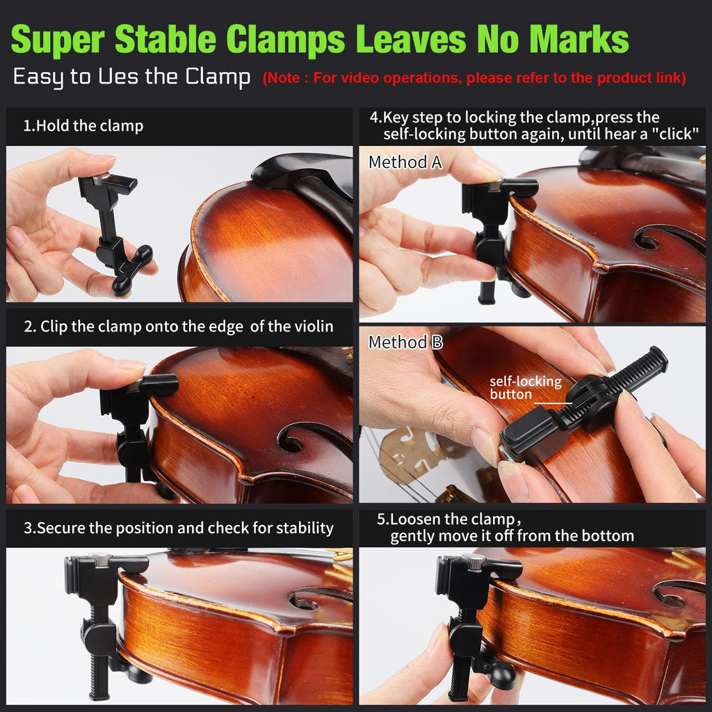 UHF Wireless Violin Cello Microphone System Violin Pickup Clip-on Instrument Microphones with Transmitter and Receiver for Musicians, Teachers, Stage Performances, Active PA Systems, 196ft Range
