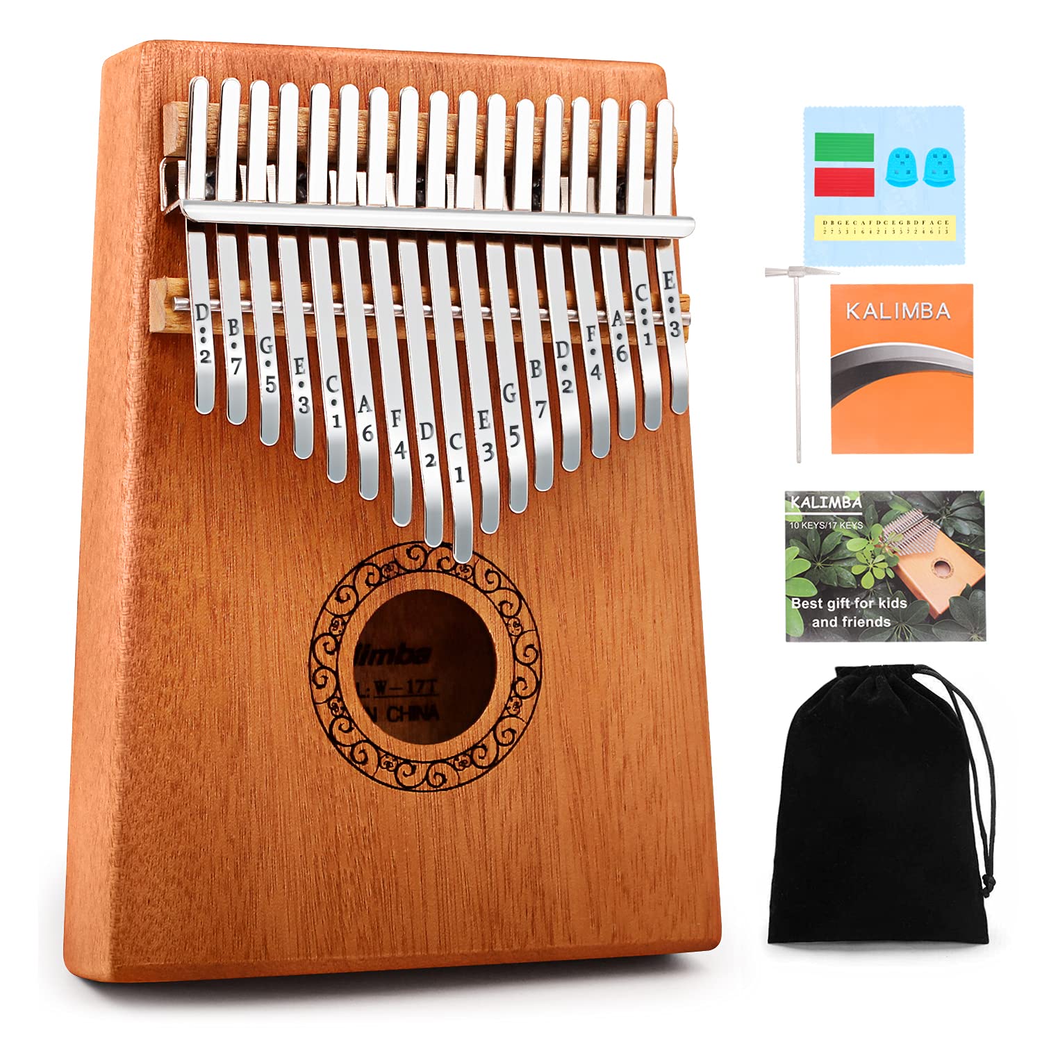 Kalimba Thumb Piano,YUNDIE Potable 17 Keys Mbira Finger Piano with Tune Hammer and Study Instruction,Musical Instruments Gift for Adult Beginners Professional (Brown, 21keys)