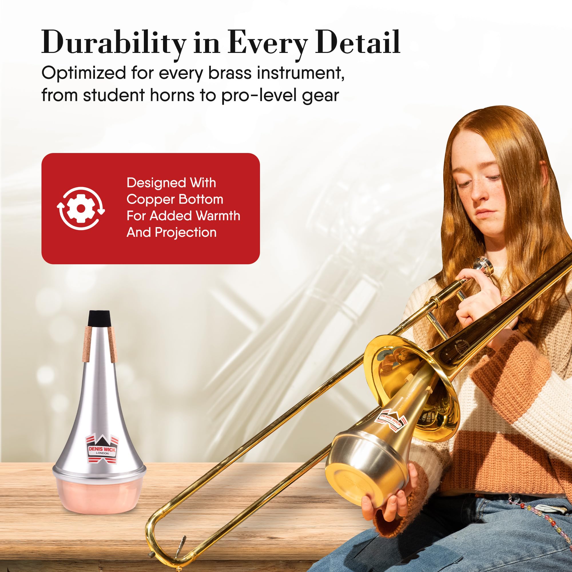 Denis Wick Trombone Straight Mute - Aluminum Mute for Trombone - Accessories for Brass Instruments - Low Tone Register - 3.9 x 6.3 x 1.6 inches