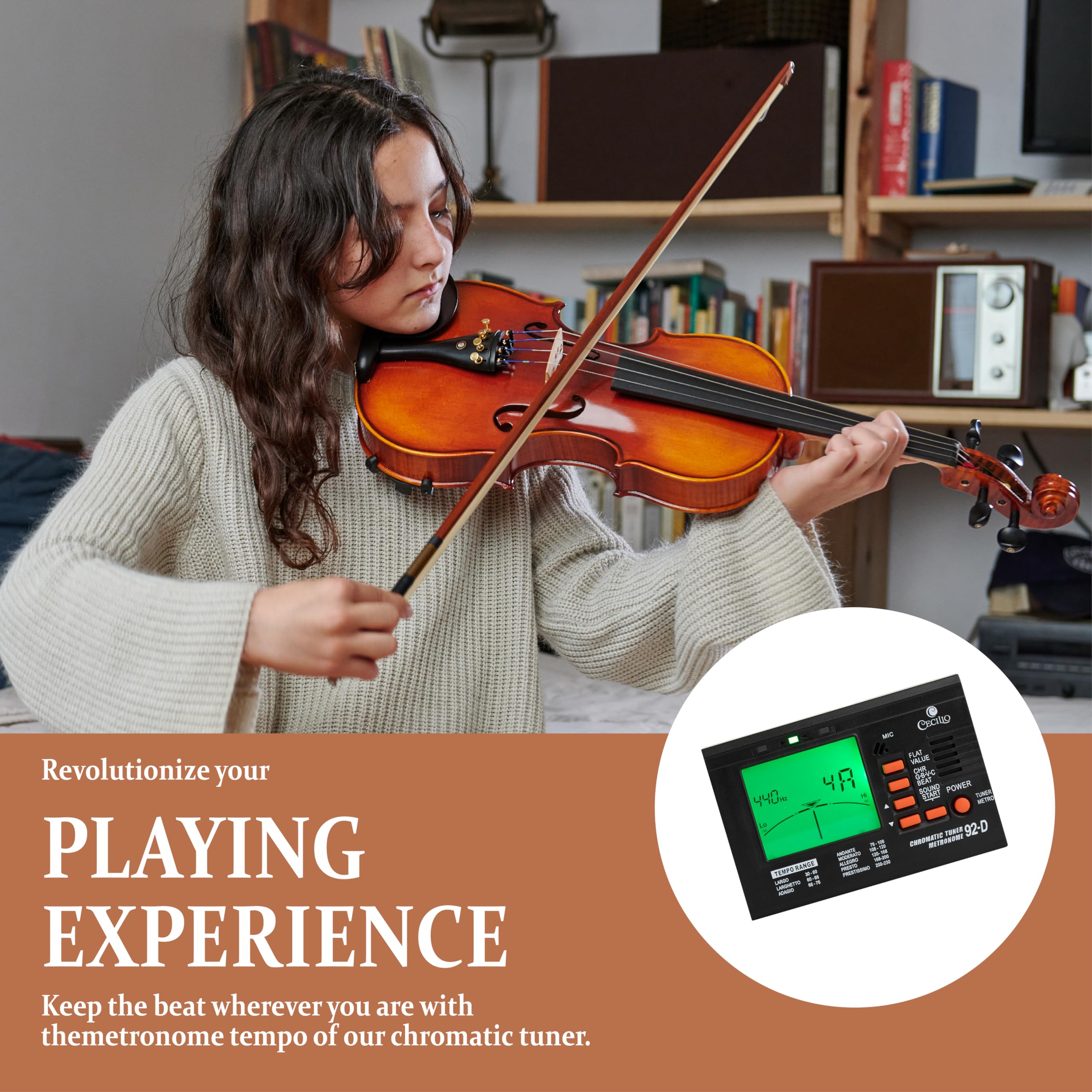 Cecilio 3/4 Violin Solidwood Violin with D'Addario Prelude Strings, Bow, Rosin, Tuner, Shoulder Rest & Lesson Book – Ideal for Beginners