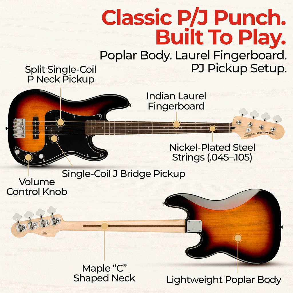 Fender Squier Affinity Precision Bass PJ - Surf Green Bundle with Rumble 15 Amplifier, Instrument Cable, Gig Bag, Tuner, Strap, and Austin Bazaar Instructional DVD