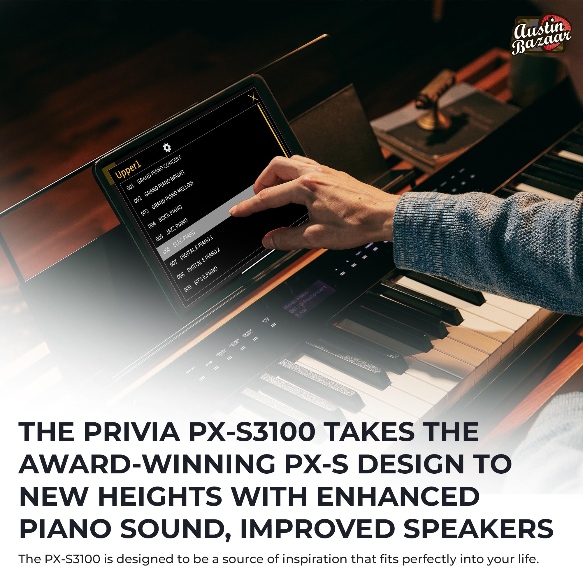Casio Privia PX-S3100 Digital Piano - Black Bundle with Adjustable Stand, Bench, Headphones, Instructional Book, Online Lessons, Instructional DVD, and Austin Bazaar Polishing Cloth