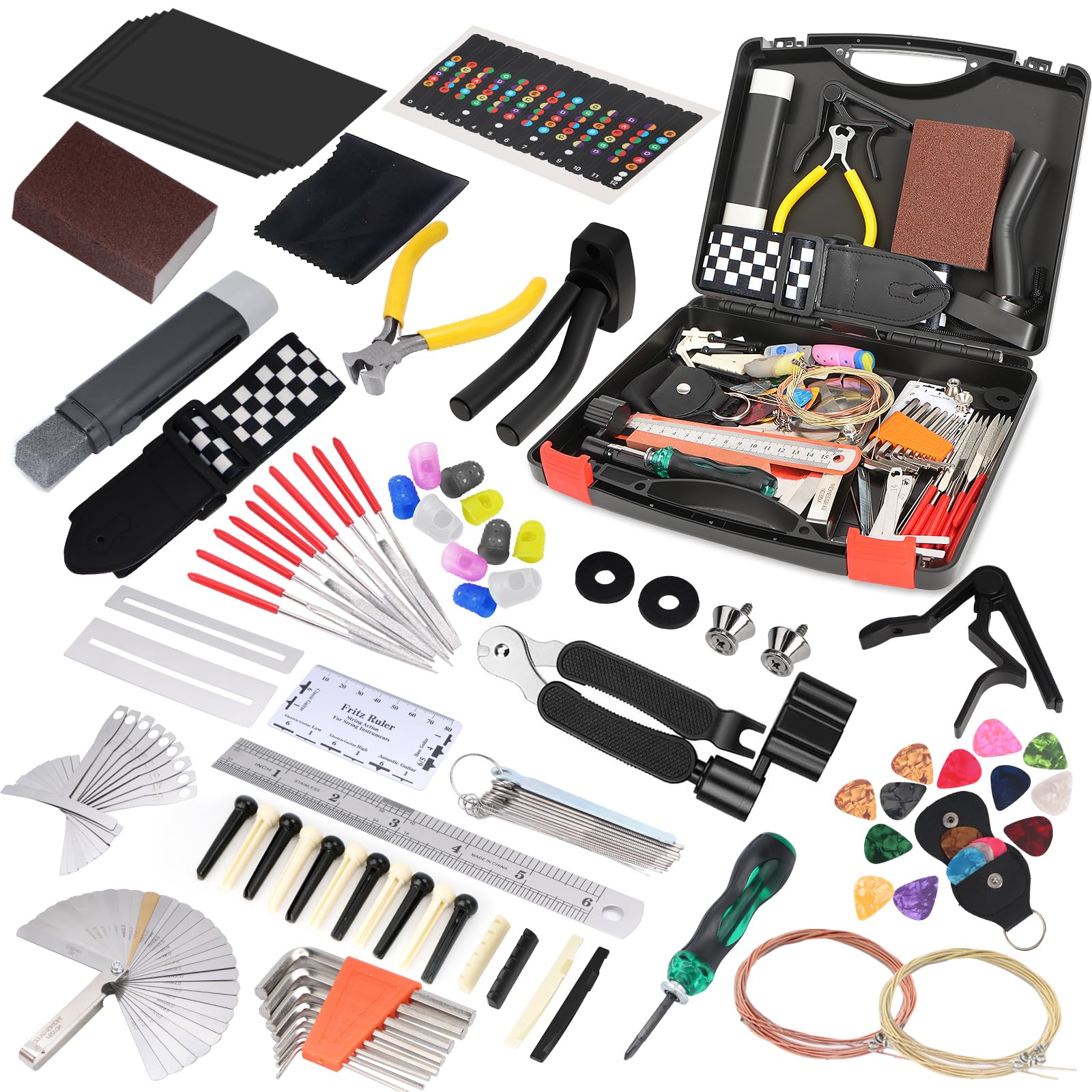 Guitar Tool Kit, 119 Pcs Professional Guitar Repair Kit, Guitar Maintenance Kit with Guitar Tools Accessories and Carry Bag, Guitar Setup Kit for Electric Guitar Acoustic Guitar Ukulele Banjo Bass